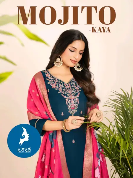 Majito By Kaya Vertican Embroidery Kurti With Bottom Dupatta Wholesalers In Surat